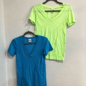 Victoria Secret Pink V-Neck Blue and Lime Green Tees (Set of 2)